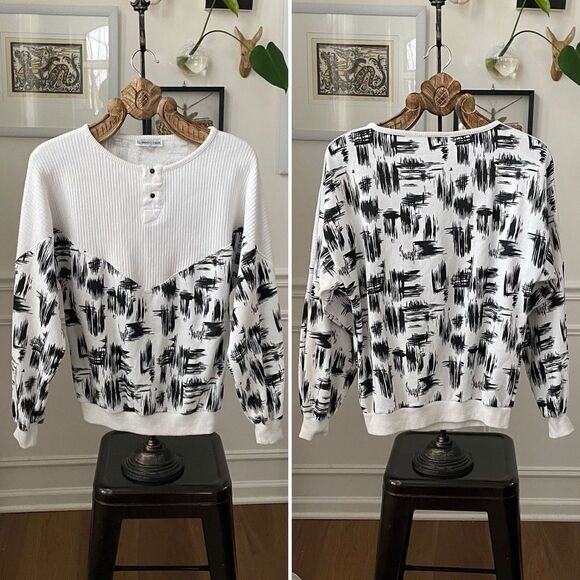 Vintage 80s 90s Bootina Lightweight Sweatshirt Crosshatch Geometric M - Picture 1 of 6